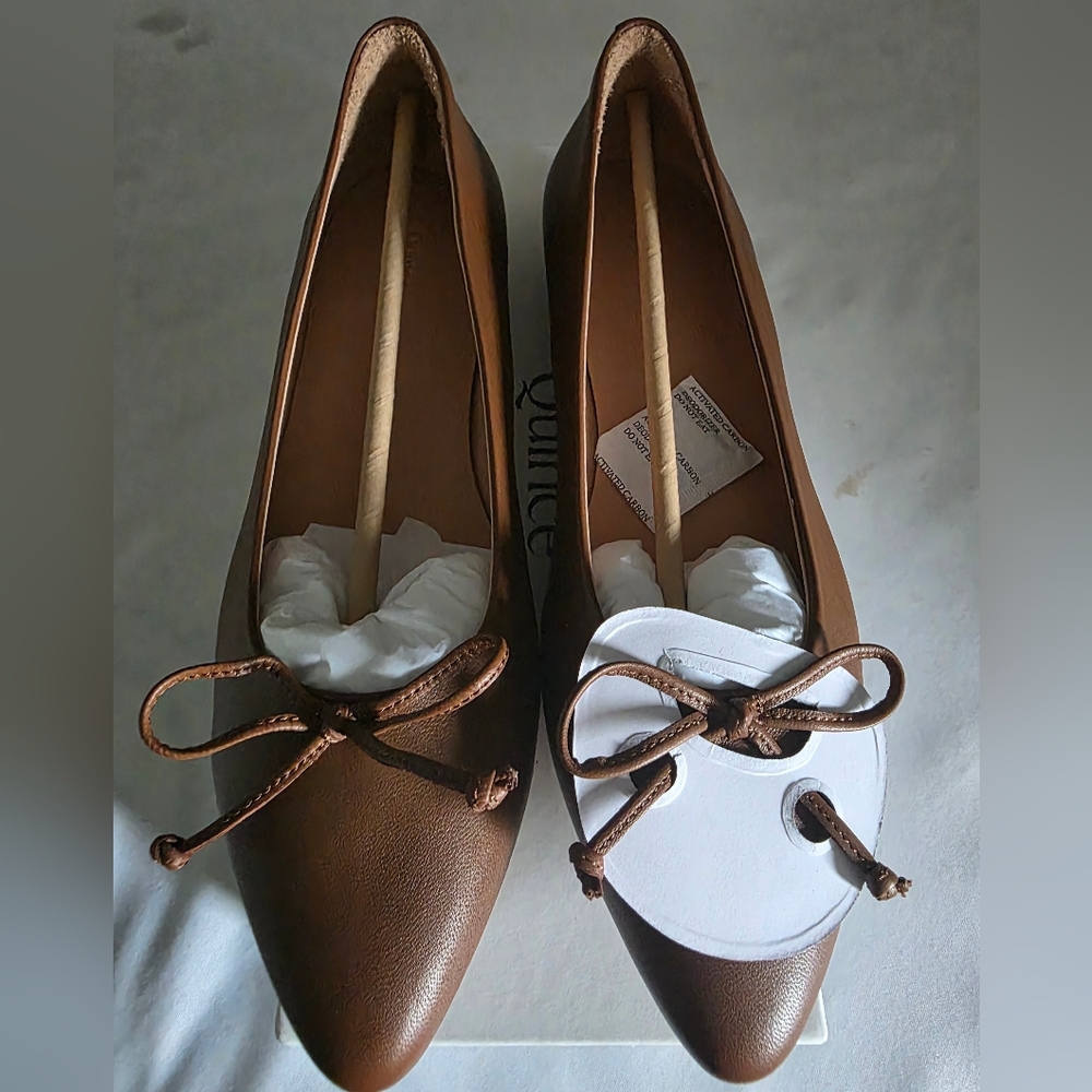 Quince FIRE! NIB! Italian Leather Bow Ballet Flat in Cognac. Sz 9. R2S!! - Picture 11 of 14